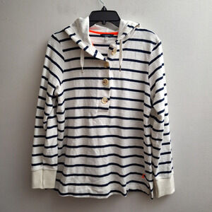 Joules Women’s Sweater Hoodie 6 Blue White Stripe Henley Pullover Casual Comfort